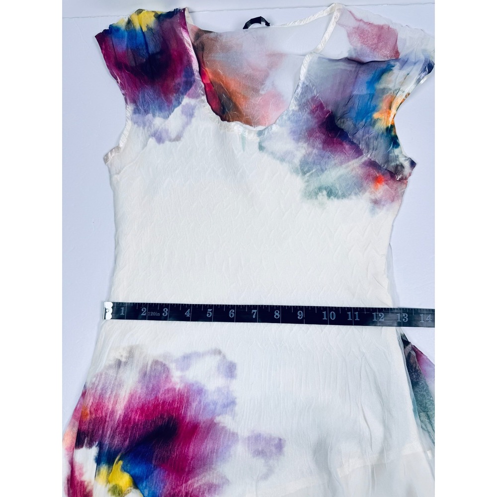 Komarov Dress Small Ivory Watercolor Floral Tiered Ruffle Midi Crinkle USA Made - Picture 11 of 16
